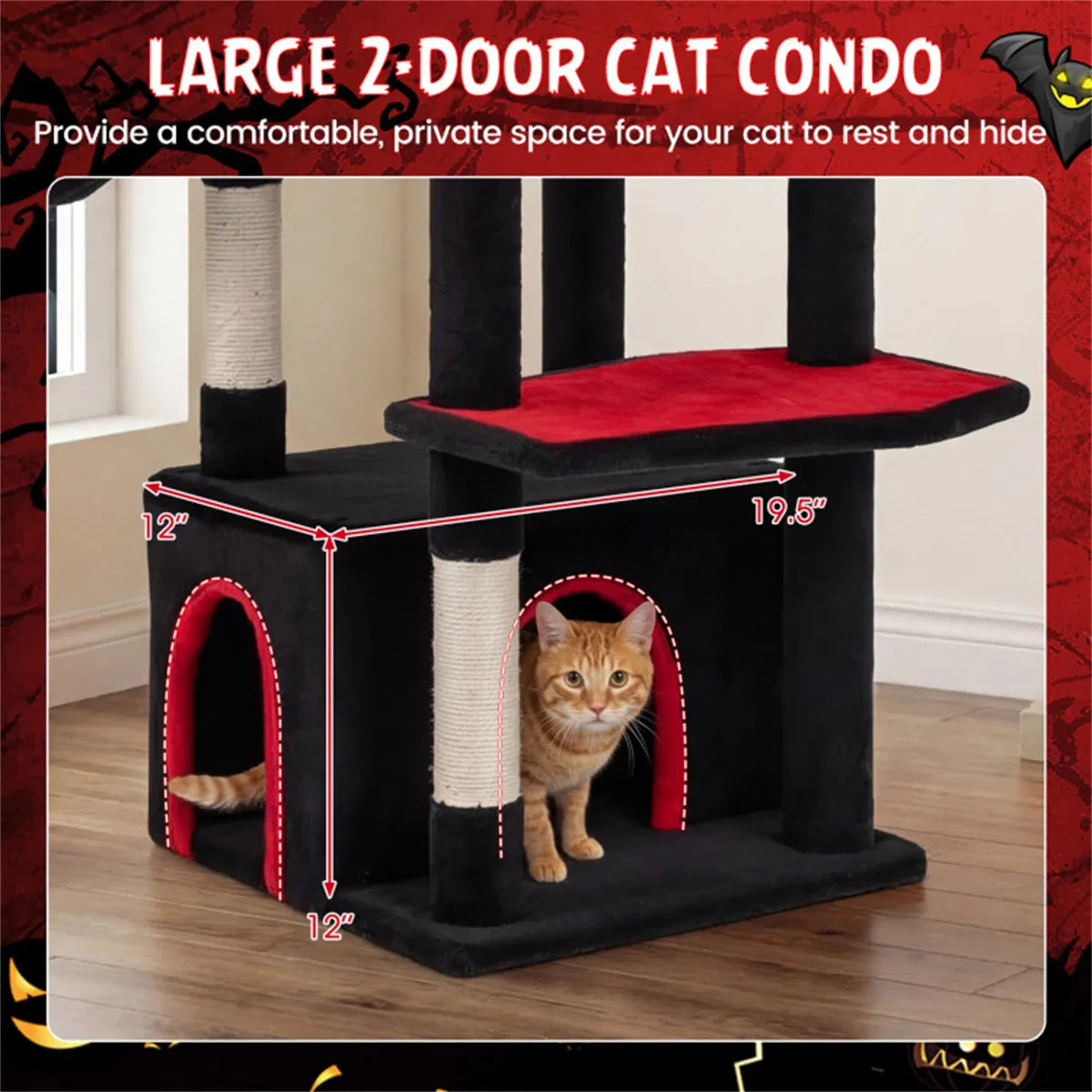 Gothic 5-Level Cat Tree 63" Tall with Sisal Scratching Posts Black Red Cat Tower - view 3
