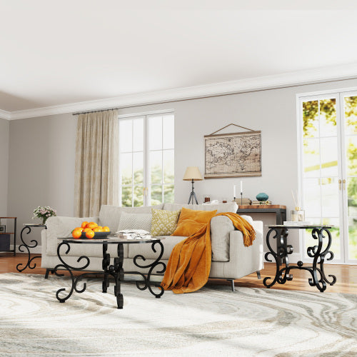 3 Piece Tempered Glass Surface Coffee Table Set Decor Coffee Table - view 6