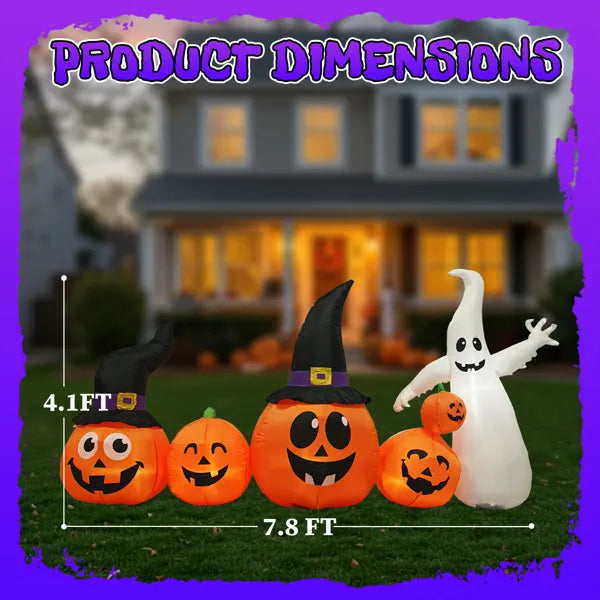 8FT Long Halloween Inflatables Pumpkins Ghost Outdoor Decorations, Blow Up Yard Decoration With Built-in LEDs Lighted - view 5