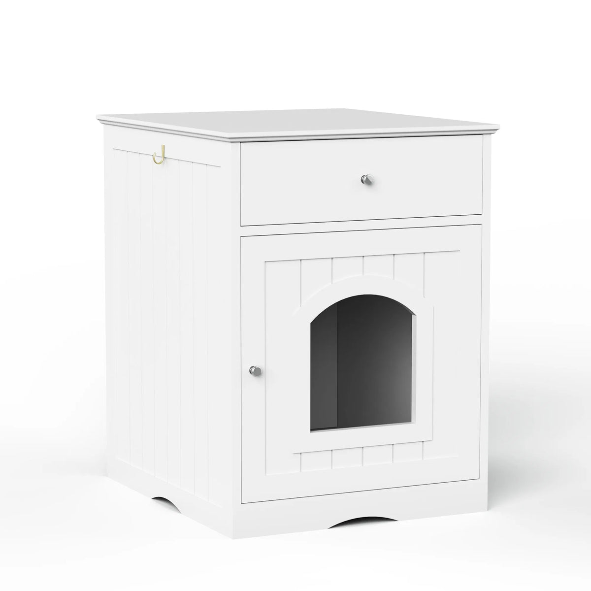 Wooden Pet House Cat Litter Box Enclosure with Drawer, Side Table, Indoor Pet Crate, Cat Home Nightstand (White) - view 2