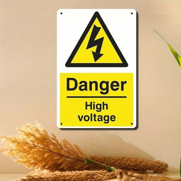 1pc 2D Flat High Voltage Warning Metal Iron Sign, Vintage Industrial Square Safety Notice Plaque For Garage Shop Room - view 2