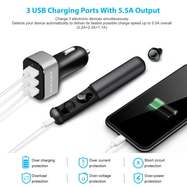 USB Car Charger 30W 5.5A 3 USB Port Cigarette Lighter Charger Adapter - view 5