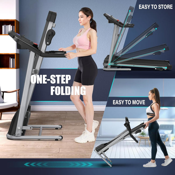 Compact Folding Treadmill For Home - 2.5HP Quiet Brushless Motor, 3-Level Incline, 7.5 MPH, Shock Absorption - view 6