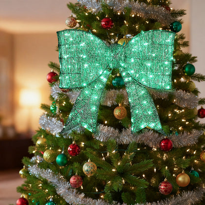 Pre-lit Outdoor Giant Bowknot Christmas Decoration, Lighted Metal Frame With 124 Green LED Lights - view 4