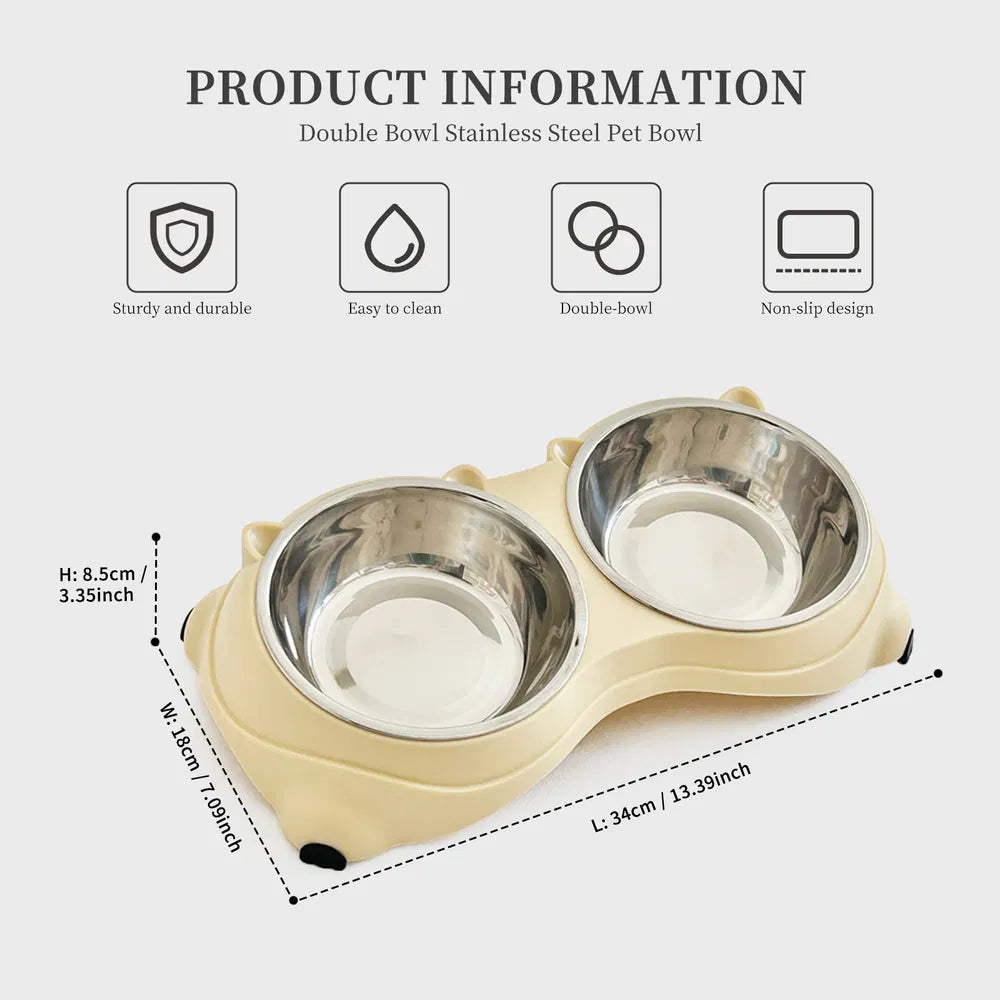 Anti Slip Base Double Cat Food Bowl, Yellow Stainless Steel Food And Water Bowl, Easy To Clean And Detachable Design - view 5