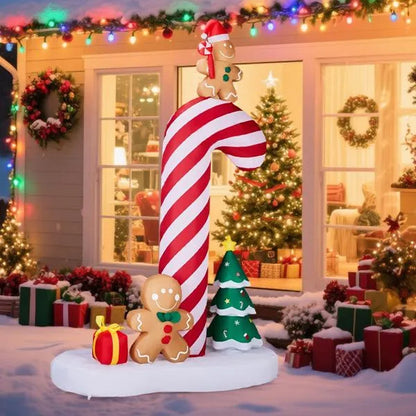 8.2FT Lighted Christmas Inflatable Decoration, Inflatable Giant Candy Cane With Gingerbread Men - view 3