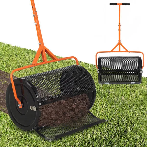 24" Lawn Topdressing Spreader With 0.75"×0.5" Mesh, Compost Spreader For Soil Sand Fertilizer Orange