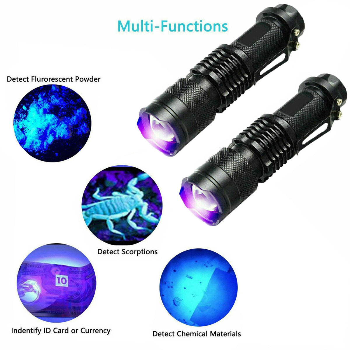 2 Pack UV Flashlight LED Handheld Blacklight Ultra Violet Flashlight 395nm Mini Light Inspection Lamp Torch Detector - view 8