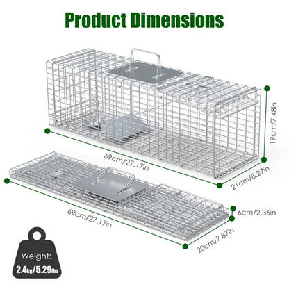 Live Animal Trap Cage 27x7.5x8in Folding Catch And Release Steel Humane Cat Trap For Racoons Stray Cats Rabbits Beavers - view 5