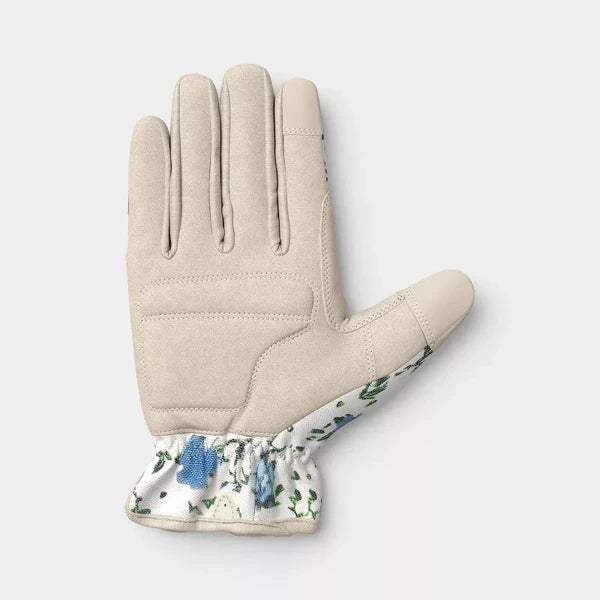 Floral Ikat Blossom Pattern Duck Canvas Work Gloves – One Size Khaki Garden Gloves - view 2
