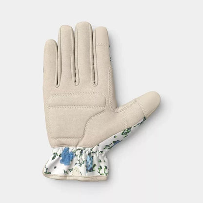 Floral Ikat Blossom Pattern Duck Canvas Work Gloves – One Size Khaki Garden Gloves - view 2