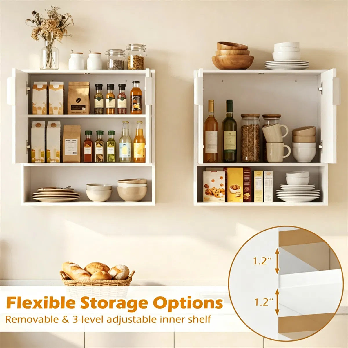 Wall Mounted Bathroom Cabinet, Modern Fluted Panel Storage Cabinet with Adjustable Shelf - view 2