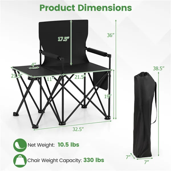 Oversized Foldable Camping Chair With Side Table & Cup Holder, 330 LBS Capacity For Outdoor Use-Black - view 5