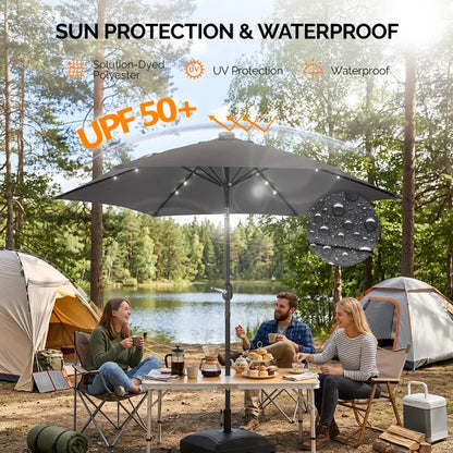 9ft Solar LED Patio Umbrella With Push Button Tilt & Crank, 6 Ribs Waterproof Polyester Outdoor Market Table Umbrella - view 3