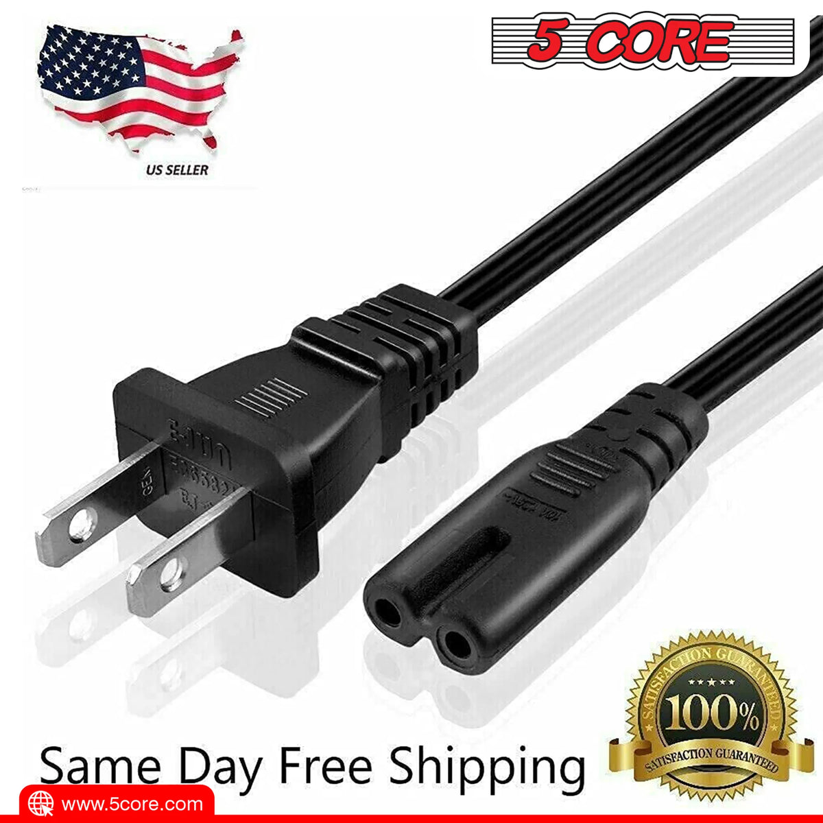 5 Core AC Power Cord 6 Ft ? 2 Prong US Male to Female Extension Adapter ? 16AWG/2C 125V 13A 1/2/5 Pc - PP 1001 - view 6