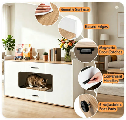 Large Cat Litter Box Enclosure Furniture with Storage Drawers & Built-In Scratching Board - view 4