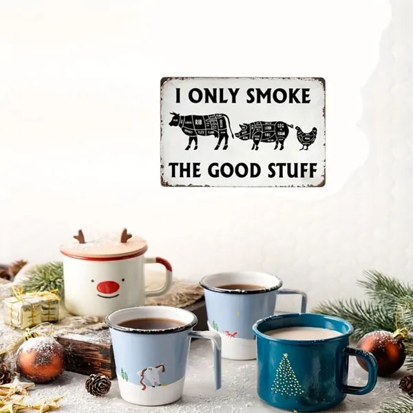 Vintage BBQ Can Sign I Only Eat Good Food Aluminum Metal Wall Decor For Kitchen Patio Beef Store Bacon Brand 8x12 Inches - view 2