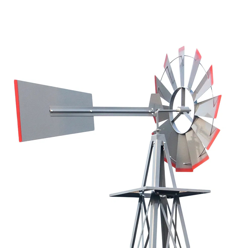 8FT Weather Resistant Yard Garden Windmill Gray & Red - view 8