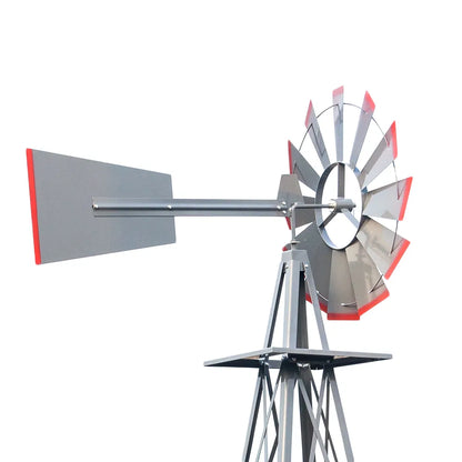 8FT Weather Resistant Yard Garden Windmill Gray & Red - view 8
