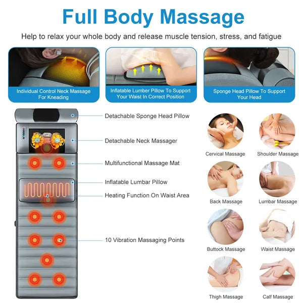Vibration Massage Mat Full Body & Neck Kneading Massager - 20 Nodes, 3 Massage Modes&Speeds, 9 Vibration Settings - view 3