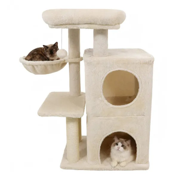 Beige 33.5" Multi-Level Cat Tree With 2-Tier Condo, Sisal Scratching Posts & Anti-Toppling Device For Cats - view 2
