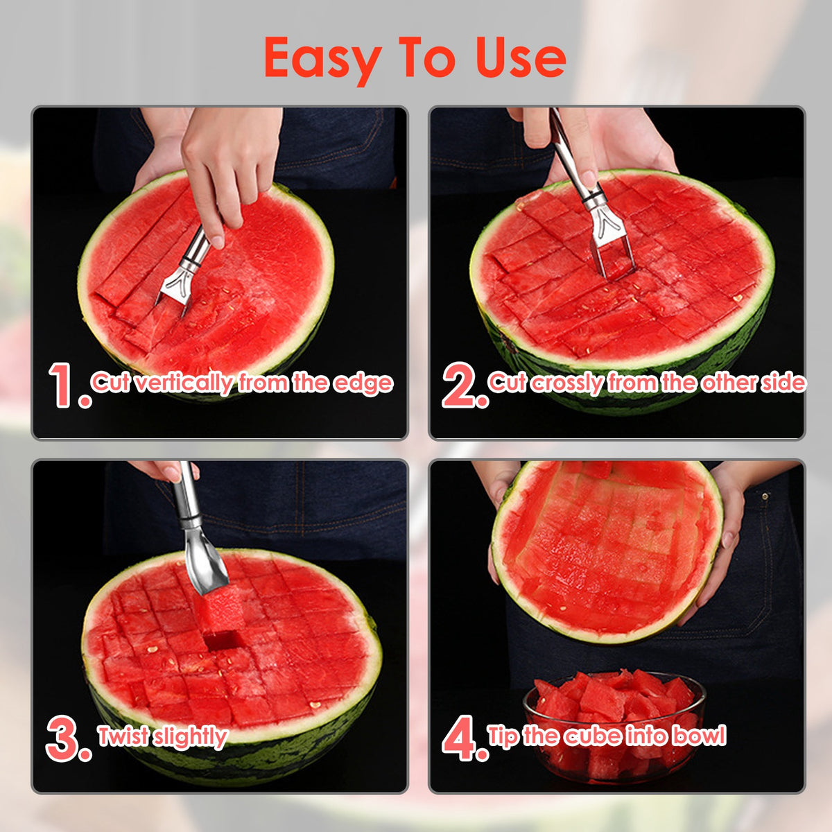5Pcs 2 In 1 Watermelon Cutter Slicer Fork Stainless Steel Dual Head Watermelon Fruit Cutting Fork Knife For Summer - view 6