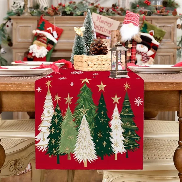 Christmas Table Runner 13x72 Inch, Xmas Trees Snowflakes Holiday Decorative Farmhouse Table Decoration For Kitchen