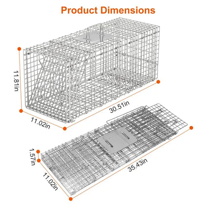 Humane Cat Trap Cage Catch Release Live Animal Rodent Cage Collapsible Galvanized Wire For Raccoons Beavers Groundhogs - view 3