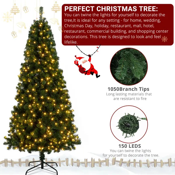 FCH 6ft PVC Material DIY 150 Lights Warm Color 8 Modes 1050 Branches Christmas Tree Green - view 4
