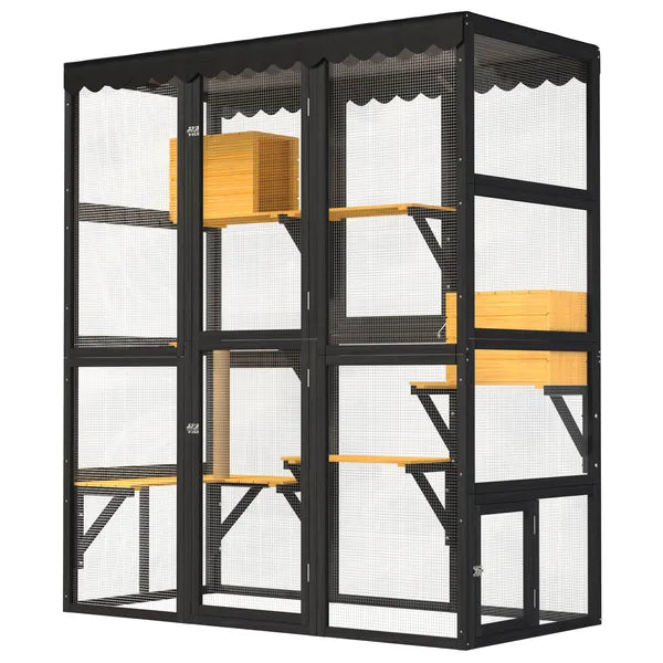 Cat Catio Outdoor Cat Enclosure For Multiple Indoor Outdoor Cats, Large Wooden Walk-in Cat House With Window Connection - view 4
