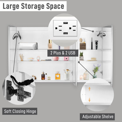 LED Bathroom Wall Cabinet, 3 Door Bathroom Mirror Cabinet, white - view 6