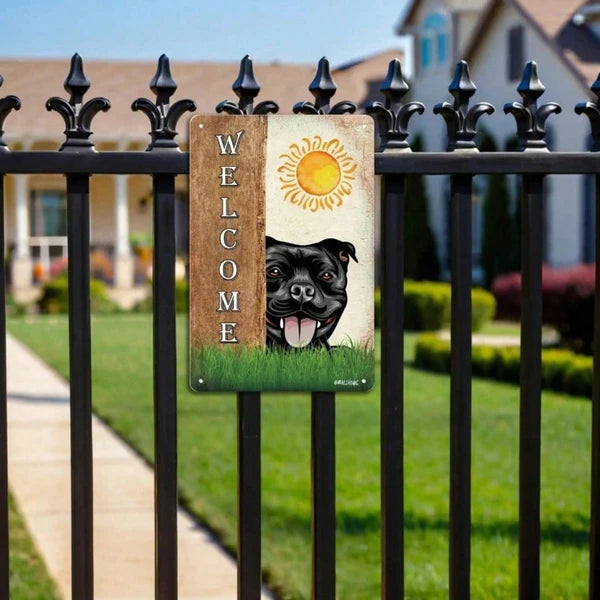 Vintage Staffordshire Bull Terrier Dog Welcome Metal Sign, Rustic Farmhouse Tin Wall Art, Art - view 2