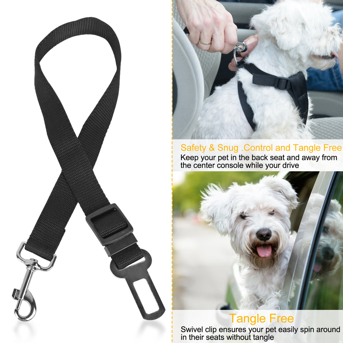 2Pcs Pet Dog Seat Belt Leash Adjustable Pet Dog Cat Safety Leads Harness Car Vehicle Nylon Fabric Seatbelt Strap - view 4