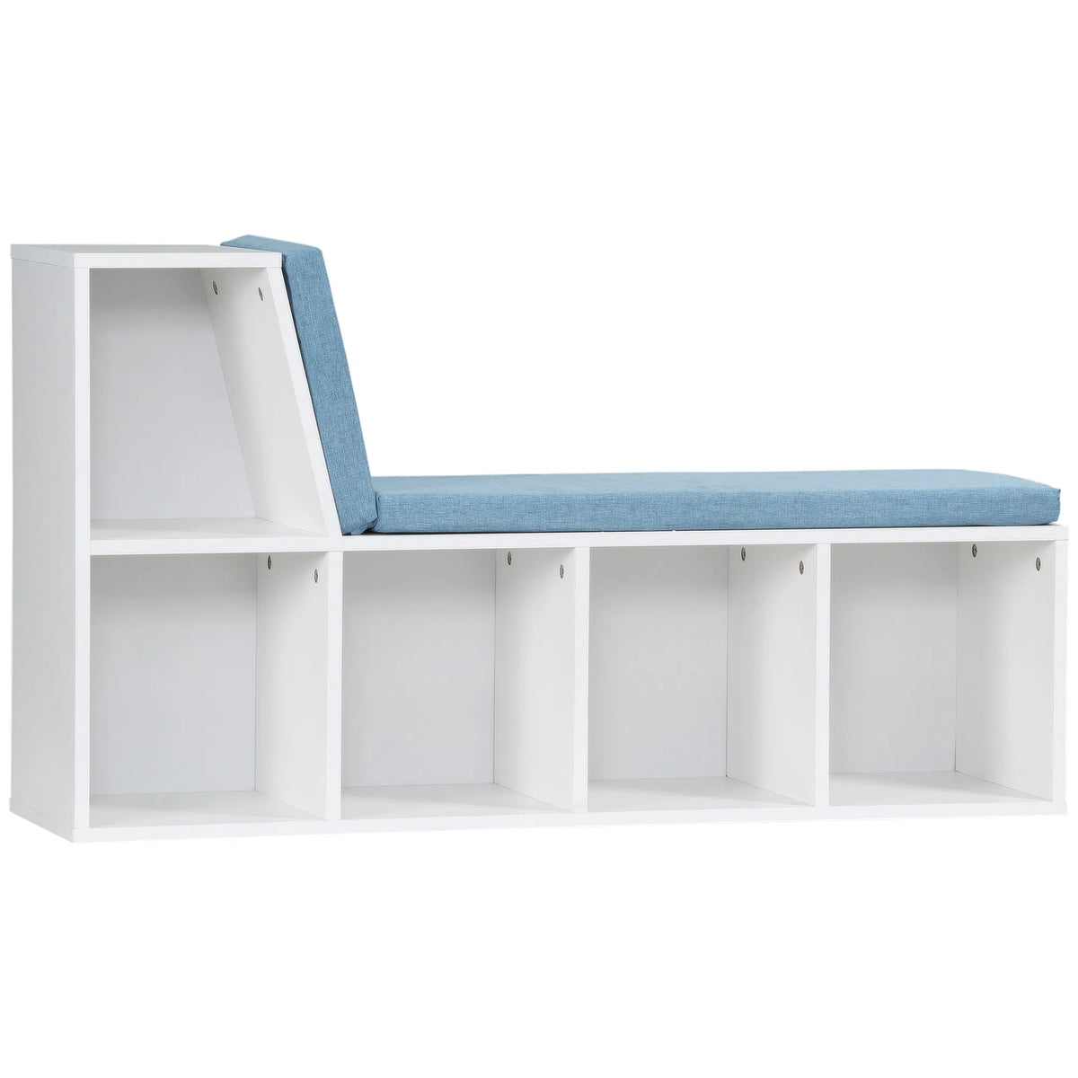 Multi-Purpose Bookshelf with 5 Cubes, 5-Cubby Bookcase with Cushioned Reading Nook and Storage Shelves, Blue