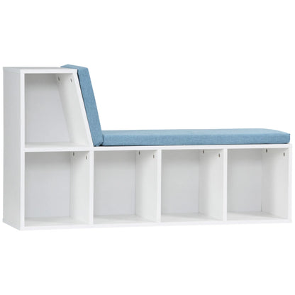 Multi-Purpose Bookshelf with 5 Cubes, 5-Cubby Bookcase with Cushioned Reading Nook and Storage Shelves, Blue