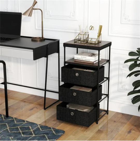 3-Drawer Fabric Storage Cabinet - Removable Foldable Drawers, Industrial Wood Top, Metal Frame With Anti-Tipping Kits - view 4