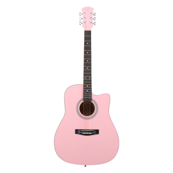 Pink 41-inch Dreadnought Barrel-shaped Cutaway Acoustic Guitar With Pick, Strings, Capo, Gig Bag, Tuner, Wrench Tool
