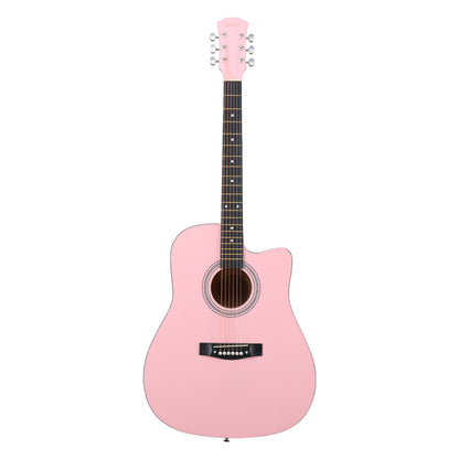 Pink 41-inch Dreadnought Barrel-shaped Cutaway Acoustic Guitar With Pick, Strings, Capo, Gig Bag, Tuner, Wrench Tool