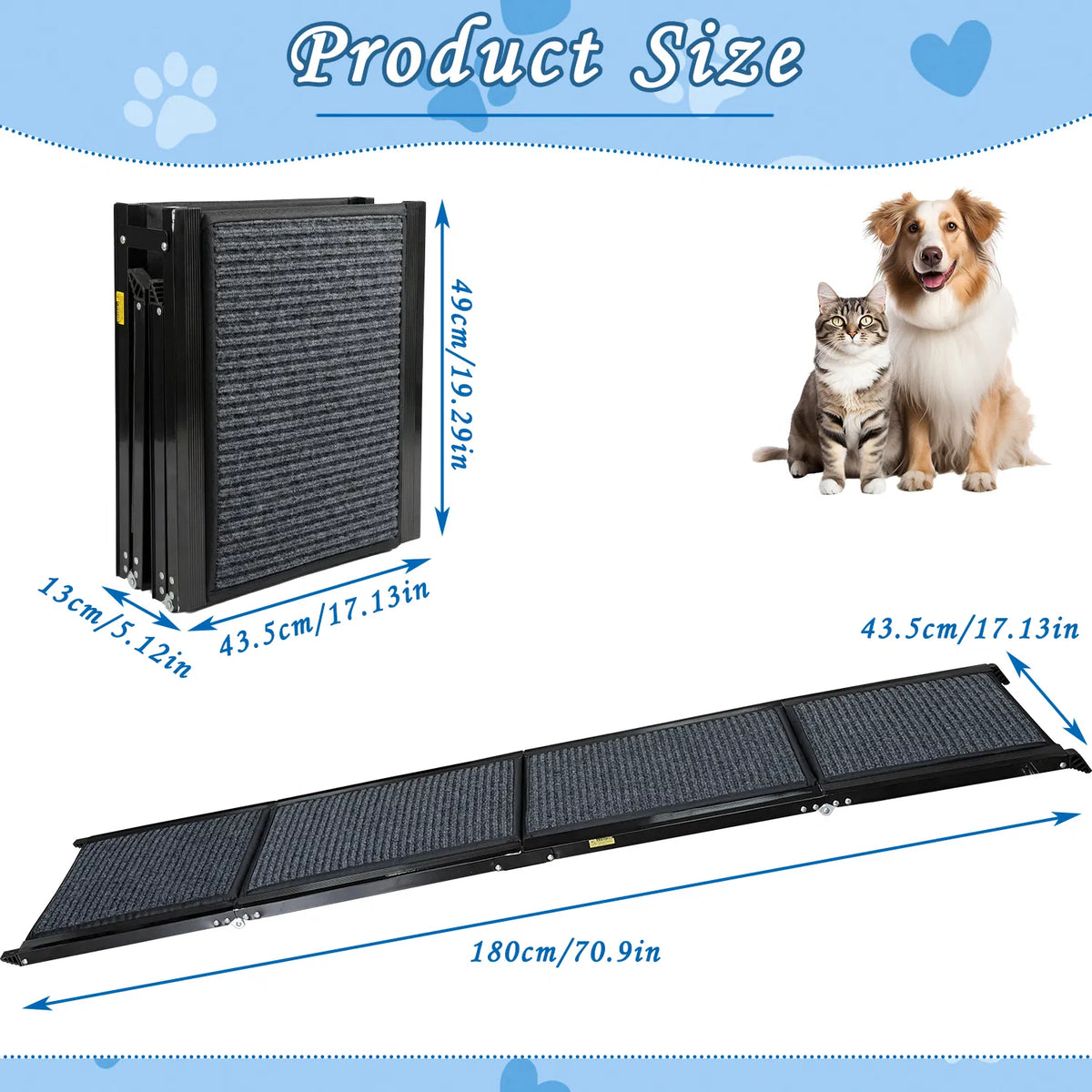 71" Long & 19" Wide Folding Dog Ramp for Car, SUV & Truck – Portable Pet Ramp with Non-Slip Surface, Extra Wide Steps - view 3