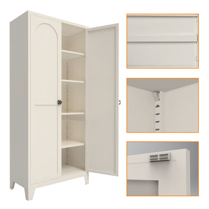 71'' 2 Shapely Door Cabinet With Lock, Metal Storage Cabinet With Doors And Adjustable Shelves, For Kitchen, Bedroom - view 9