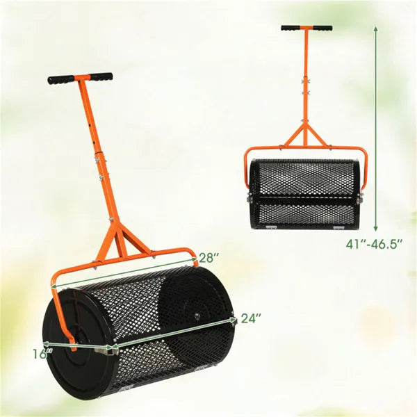 24" Lawn Topdressing Spreader With 0.75"×0.5" Mesh, Compost Spreader For Soil Sand Fertilizer Orange - view 2