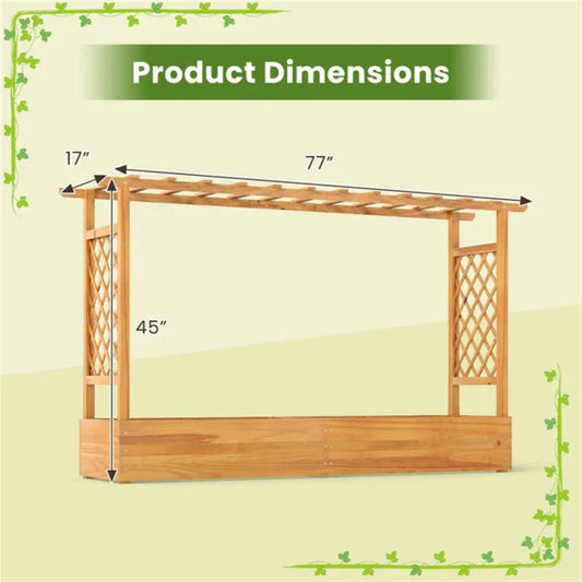 Wooden Raised Garden Bed With Trellis & Flat Roof, Open-Ended Base Planter Box For Climbing Plants/Vegetables/Flowers - view 2