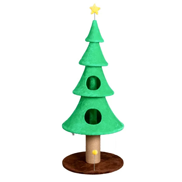 59in Large Tall Christmas Tree Cat Tower With 2 Cat Condos & Scratching Post - view 2