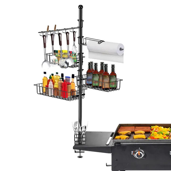 Griddle Caddy With Paper Towel Holder Hook Baskets BBQ Accessories Storage Rack Vertical Standing BBQ Organizer Grill
