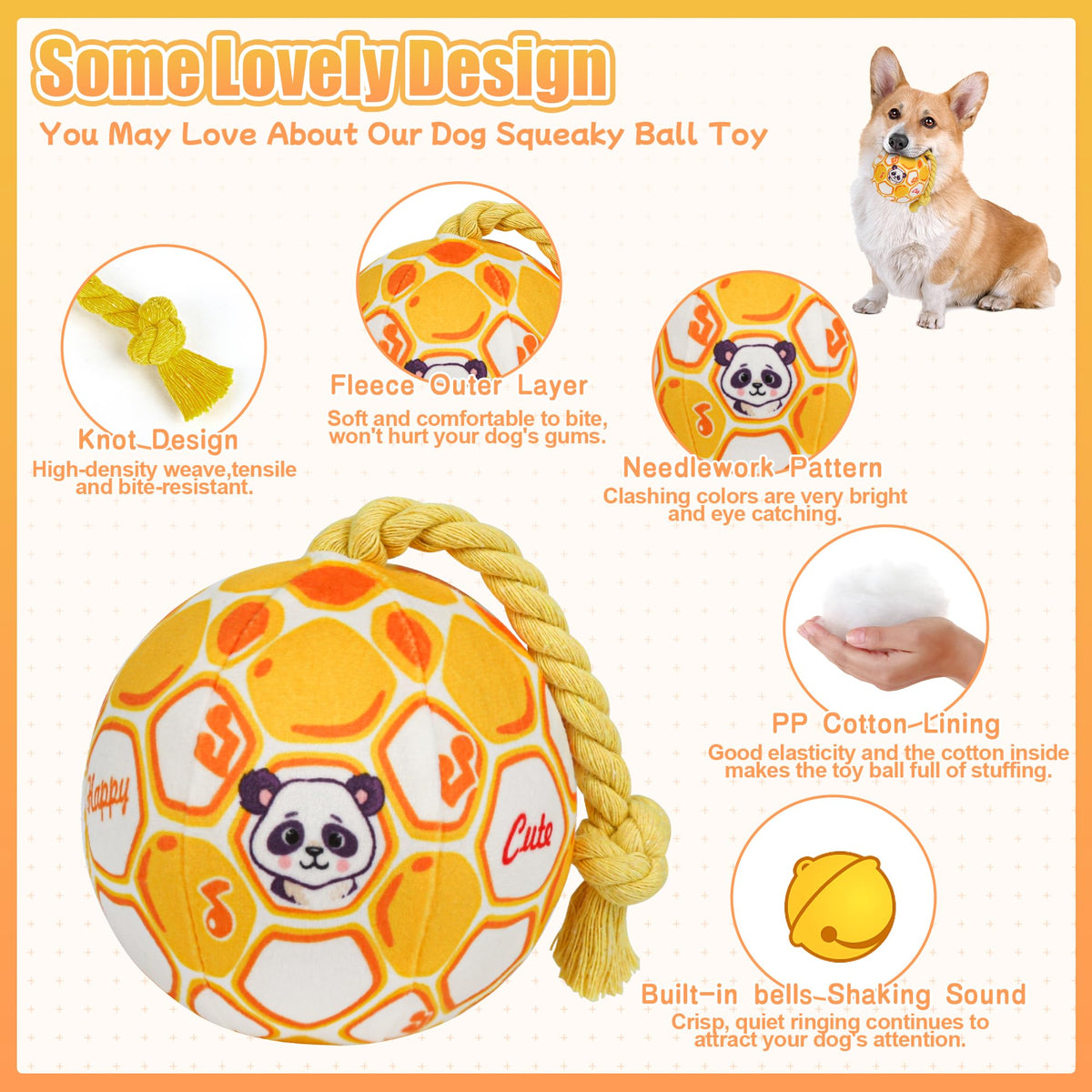 Dog Toys For Small Dogs, Interactive Dog Toys Squeaky Dog Ball Toys Rope Plush Toys Soft Stuffed Dog Toys Dog Chew Toys - view 2