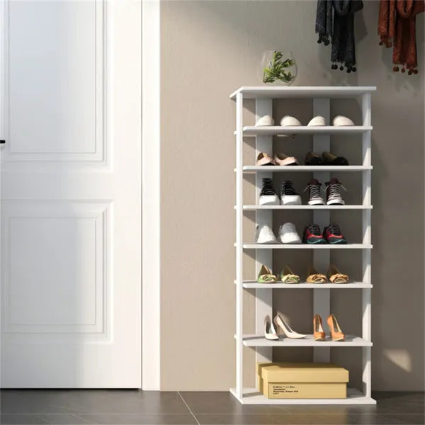 7-Tier Double-Row Shoe Rack With Adjustable Shelves, Anti-Tipping Narrow Storage Rack For Entryway Closet-White - view 4