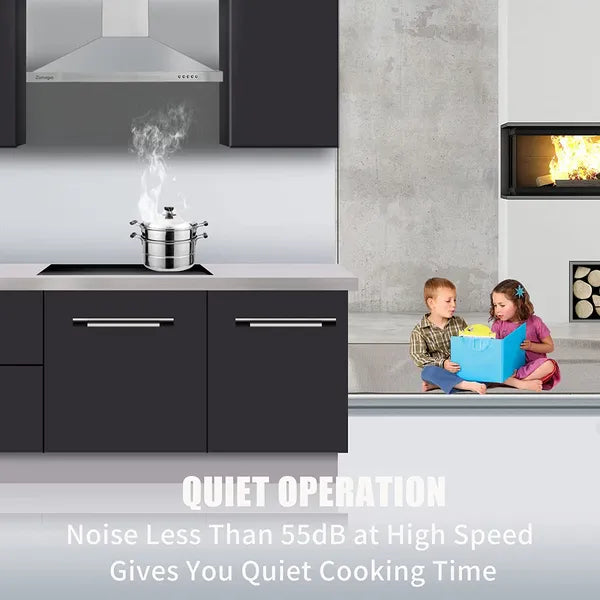 Range Hood 36 Inch; Wall Mount Vent Hood In Stainless Steel With Ducted/Ductless Convertible Duct; 3 Speed Exhaust Fan - view 2