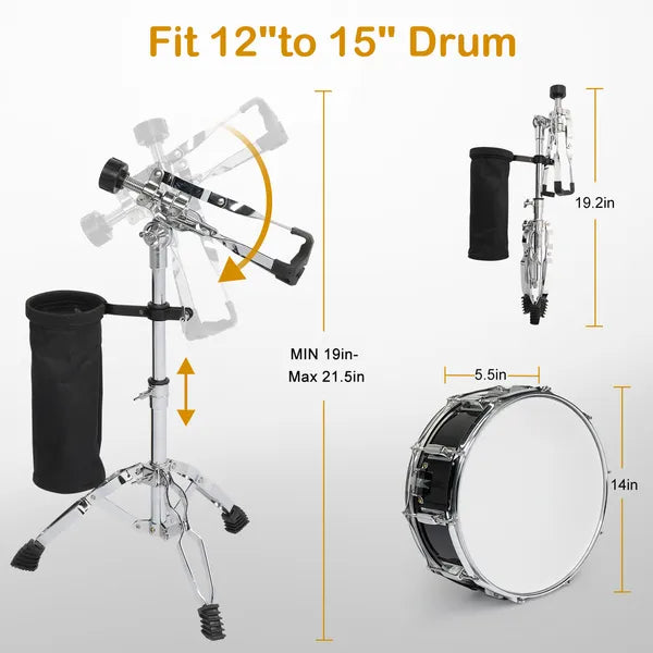 14 X 5.5in Snare Drum Set With Drumstick Holder, Snare Drum Bag, Strap, Mute Pad & Drum Stick For Beginner Student Black - view 4