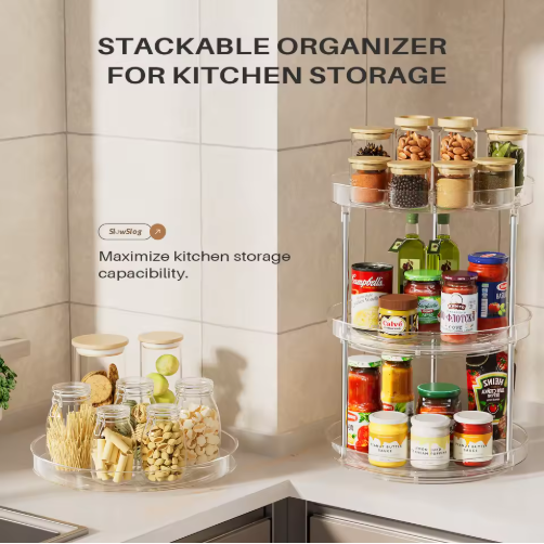 Pack Of 2 Double-layer Turntable Rotating Spice Rack Organization Spinning Organizer - view 2