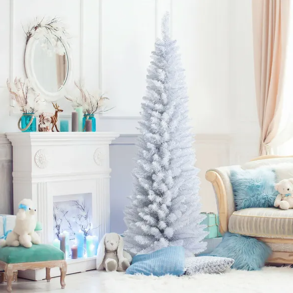 6 Feet Unlit Artificial Slim Pencil Christmas Tree With Metal Stand